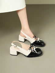 LIZAKOSHT - Closed Toe Sandals Women's Female Shoe Block Heels New Comfort Retro Girls Open Chunky Summer Bow Scandals Butterfly-knot