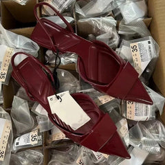 LIZAKOSHT - Elegant Women Sandals Trend Pointed Toe Summer Footwear Comfortable Flat Heel Shallow Slip on Slingback Office Lady Shoes