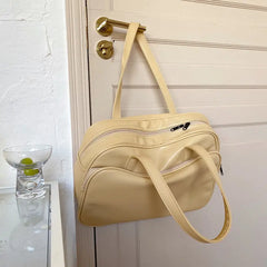 LIZAKOSHT - Women Solid Color Shoulder Bags PU Leather Large Capacity All-match Students Casual Handbags Travel Bag Korean Style Fashion Ins