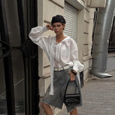 LIZAKOSHT - Commute Ribbon White Shirts Women Loose Puffy Long Sleeves See Through Blouse Female Spring Summer New Chic Streetwears
