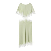 LIZAKOSHT - Irregular Lace-Paneled Dress Women's Round Neck Fashion Loose Midriff-Baring Sexy Dress Summer New Female Commuting Dress