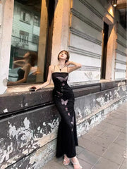 LIZAKOSHT - Sexy Backless Bodycon Printed Mesh Long Dresses for Women 2024 Summer New Korean Elegant Fashion Evening Party Female Clothing