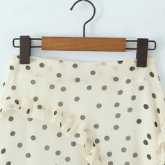LIZAKOSHT - New Women's Irregular Skirt Ruffle Edge Apricot Polka Dot Skirt