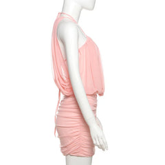 LIZAKOSHT - Spring Summer New Women's Sexy and Spicy Style V-neck Strap Hanging Neck Exposed Backpack Hip Dress