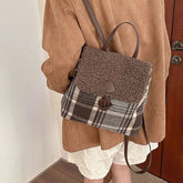 LIZAKOSHT - Retro Lamb Wool Backpack for Women's Autumn/Winter New Checkered High Quality Backpacks