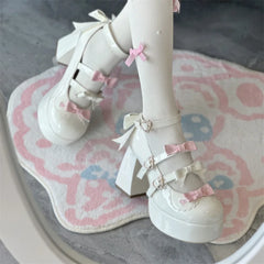 LIZAKOSHT - Lolita Thick Heel Original Cute And Sweet Japanese Bow Single Shoes For Women Kawaii Loli Tea Party High Heels