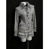 LIZAKOSHT  -  Retro Knit Cardigan Coat Gray Female Niche Design Sense Slim Top Autumn Winter Chic Versatile Niche