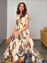 LIZAKOSHT  -  Loose Print Tube Long Dress For Women O-neck Short Sleeve Draped Casual Robe 2025 Summer Elegant Female Evening Party Dresses