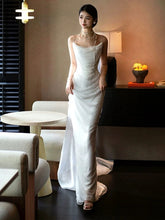 LIZAKOSHT - Satin Fishtail Wedding Dresses Simple Light Luxury Mermaid Niche Pleated Sleeveless Ivory Party Slim French Long Bride Gowns