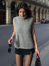 LIZAKOSHT - Knitted Solid Color Sleeveless Women's Vest Casual Loose Turtleneck Pullover New Autumn Fashion Classic Grey Women Sweater