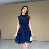 LIZAKOSHT - 2026 Spring New Pure Desire Wind Coffee Break French Round Neck Waist Elegant Dress