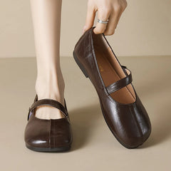 LIZAKOSHT - Retro Belt Strap Mary Janes Woman Lolita Flats Shoes Square Toe Cozy Slip On Loafers Female Solid Pu Leather Mocasines De Mujer