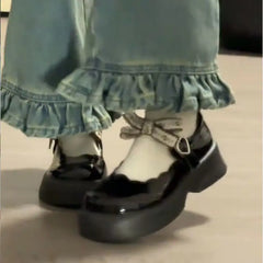 LIZAKOSHT - Cute Lolita Shoes Fashion Versatile Slip on Mary Jane Shoes Thick Bottom Solid Color Elegant Mid Heel Shoe for Women