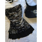 LIZAKOSHT - Hot Girl Tube Dresses Goth Leopard Print Slim Sexy Vintage Punk Y2k 90s Backless Mini Skirt Streetwear Aesthetic Harajuku Grunge