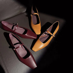 LIZAKOSHT - Fashion Women's Shoes New High Quality Genuine Leather Retro Mary Jane Shoes Square Head Shallow Mouth Women's Shoes