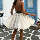LIZAKOSHT - Sweet and lovely girl's fashionable short dress vacation style, elastic design suspender strapless printed flower bud skirt