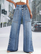 LIZAKOSHT - High Waist Wide Leg Jeans Women Fashion High Waist Button Wide Leg Long Pants Loose Slimming Straight Trendy Long Pants 2025