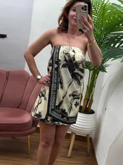 LIZAKOSHT  -  Detachable Halter Strapless Dress Drooping Floral Baggy Fashion Backless Vacation Beach Women's Suspender Print Short Dresses