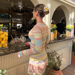 LIZAKOSHT - Y2K Knit Coords Set Women's Sheer Cardigan with Matching Mini Skirt Sweet Sexy Lounge Dress Outfit Bodycon Mini Skirts