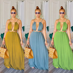 LIZAKOSHT - Long Dress Women Dresses Sexy Sling Sleeveless A Line Vestidos Streetwear Backless Elegant Beach Y2k Streetwear Hollow Out