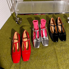 LIZAKOSHT - Fashion Flat Shoes New High Quality True Leather Square Head T-shaped Flat Bottom Mary Janes Shoes Modern Women's Shoes