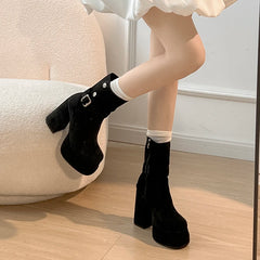 LIZAKOSHT  -  Autumn Winter Fashion High Heel Women Ankle Boots Belt Buckle Punk Shoes Ladies Short Botas Para Mujer