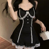 LIZAKOSHT - Pure and Fashionable Slim Lace Sling Suspender Female Waisted Ruffle Mesh Splicing Dress