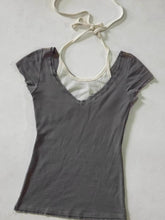 LIZAKOSHT - American Vintage Halter Grey Short-sleeved Tops Women Summer Slim Sexy Retro T-shirt Casual Basic Popular Chic Tees