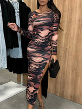 LIZAKOSHT - Floral Print Elegant Lady Midi Dress Round Neck Casual Slim Women Party Dress Female Long Sleeve Tight Dress Vestido New