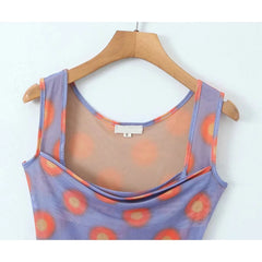 LIZAKOSHT  -  Sexy Women Vintage Big Dot High Strech Mesh Tank Dress Sleeveless A-line Mini Ladies Summer Dresses Short Robe