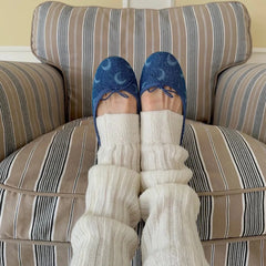 LIZAKOSHT - New Cute Moon Print Office lady Square Med Heels Shoes Women Lovely Ballet Style Shoes Denim blue Slip-on Pumps