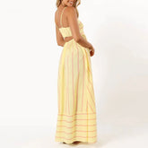 LIZAKOSHT - Summer Sexy Sleeveless Backless Hollow Out Beach Party Dress Fashion Striped Printing Sweet Casual Female Spaghetti Strap Skirts