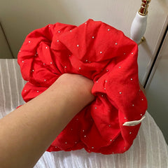 LIZAKOSHT - 1pc Red Atmosphere Rhinestone Large Scrunchie, Korean-Style Temperament, Fashionable Niche, Daily Sweet Hair Tie, New Style