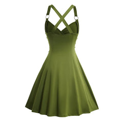 LIZAKOSHT - Dresses for Women Lace Up Surplice Collar Solid Color O Ring Shoulder Crisscross Back Summer Tank Dress Vestidos Para Mujer