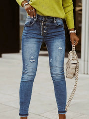 LIZAKOSHT - Women Loungewear Fashion Jeans, Button Fly Slim Pocket Casual Pencil Pants, Spring Summer Denim Streetwear Trousers Dropshipping