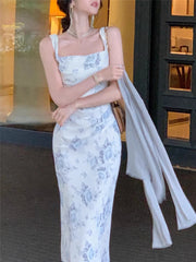 LIZAKOSHT - Midi Dress For Women Summer New Elegant Vintage Fashion Lady Casual Dresses Evening Party Korean Clothing Female Vestidos