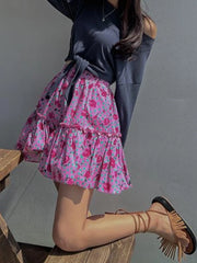 Lizakosht Printing Lolita Mini Skirt Womens Sexy Skirt Korean Style Teen Girls Cute High Waisted Pleated Skirt falda plisada