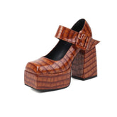 LIZAKOSHT - Lady Mary Jane Formal shoes for women Thick Heel Platform Hook & Loop Metal Buckle Square toes High-heeled shoes