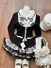 LIZAKOSHT - Preppy Style Hot Girl Y2K Splicing Color Slim Knitted Sweater + Plaid Cake Skirt Japanese Style Sweet Cute Two Piece Sets Women