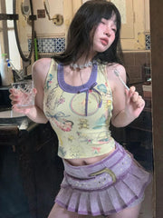 LIZAKOSHT - Y2k Tops Women Summer Sleeveless Vest Tops Japanese Harajuku Cartoon Print Crop Top 2000s Hotsweet Kawaii Tank Tops Streetwear