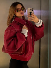 LIZAKOSHT  -  Solid Patchwork Cropped Coat Women Lapel Long Sleeve Loose Zipper Pockets Jacket Fashion Autumn Lady Casual Street Outerwear