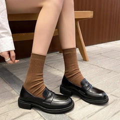 Lizakosht British Preppy Style Comfort Women Pumps Jk Loafers Platform Block Mid Heels Casual Shoes Woman Office Lady Footwear Size 34-43
