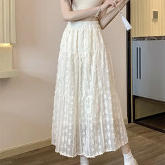 LIZAKOSHT - Autumn Elegant A-line Slim fit Half Skirt for Women Korean Style Mesh Wooden Ear Edge Splicing Chiffon Women's Half Skirt