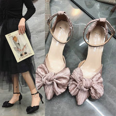 LIZAKOSHT - Summer Thin Heels Footwear Stiletto Sandals for Woman Pink Bow Women's Shoes Pointed Toe Party Weddings Closed Sandal F Vip