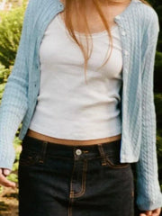 LIZAKOSHT - Twsited Knitted Cardigan Women Spring Casual Simple Buttons Jumper Chic Preppy Style Light Blue Sweet Sweaters Y2K
