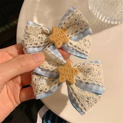 LIZAKOSHT - Cute Simulation Cookies Bow Side Clip Hairpin Japanese Lolita Women Hair Accessories D1426