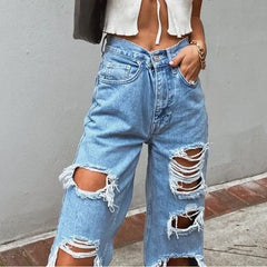LIZAKOSHT - Autumn Black Women Cowboy Striped Patchwork Jeans Street Casual Hip Hop High Waist Loose Straight Jeans Women Fashion Pants