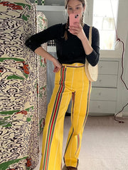 LIZAKOSHT - Fashion Striped Long Pants For Women Autumn High Waist Zipped Pockets Straight Trouser Female Chic Street Wide Leg Pants