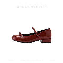 LIZAKOSHT - Spring Wine Red Women Mary Jane Shoes Shallow Ladies Casual Butterfly-knot Ballet Flat Shoes Eelgant Dress Leather Shoes