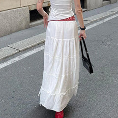LIZAKOSHT - Cotton White Women'S Long Skirt Boho Holiday Style Sexy Side Split Midi Skirt Female Solid Casual Y2K Aesthetic Outfits